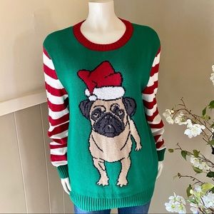 Ugly Christmas Sweater Small Green Red Santa Pug